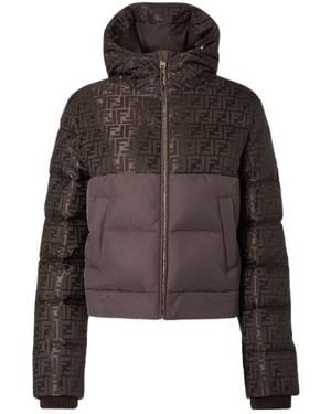 Fendi Ff Jacquard Hooded Padded Jacket - Brown
