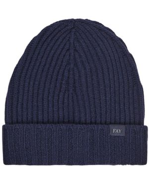 Fay Ribbed Beanie Hat - Blue