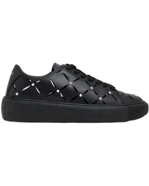 Versace Perforated Studded Trainers - Black