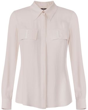 Elisabetta Franchi Logo-Embroidered Georgette Shirt - Pink
