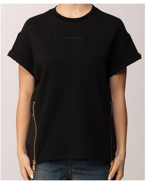 Elisabetta Franchi Zip-Detail T-Shirt - Black