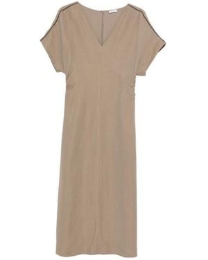 Brunello Cucinelli V-Neck Midi Dress - Natural