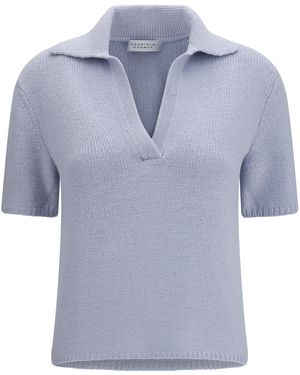 Gabriela Hearst Sohan Knitted Polo Top - Blue