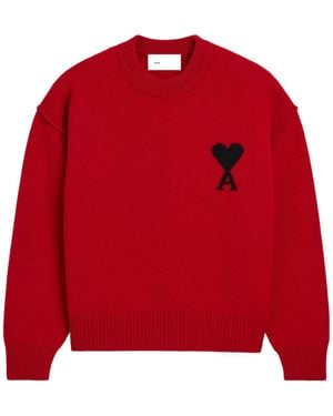 Ami Paris Ami De Coeur Logo Intarsia-Knit Jumper - Red