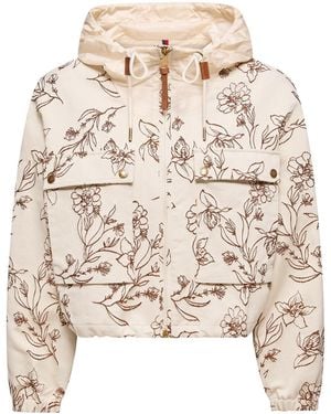 Moncler Nepeta Floral Print Zip-Up Jacket - Natural