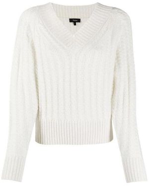 Theory V-Neck Cable Knit Jumper - White