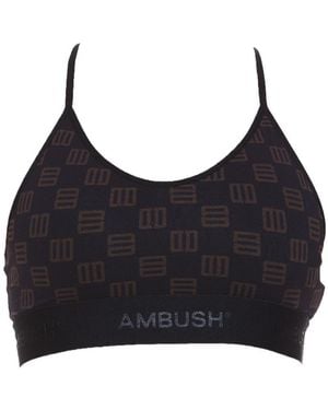 Ambush Monogram-Print Cropped Bra Top - Black