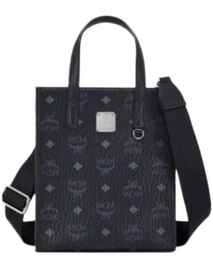 MCM All-Over Logo Printed Mini Tote Bag - Black