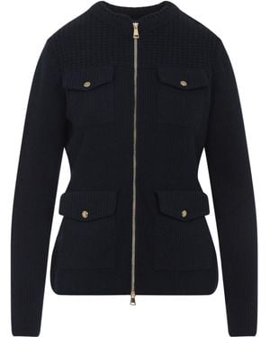 Moncler Zip-Up Ribbed Cardigan - Blue