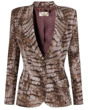 Elisabetta Franchi Gi20761E2 Printed Single Breasted Jacket - Brown