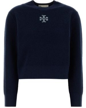 Tory Burch Logo Crew Knitted Jumper - Blue