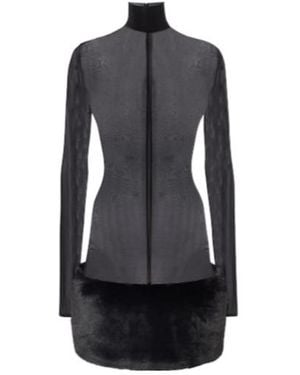 Magda Butrym Sheer Faux Fur-Trimmed Minidress - Black