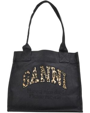 Ganni Embossed Logo Handbag - Black