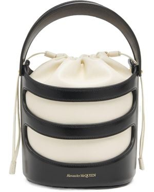 McQueen Logo Printed Drawstring Bucket Bag - White