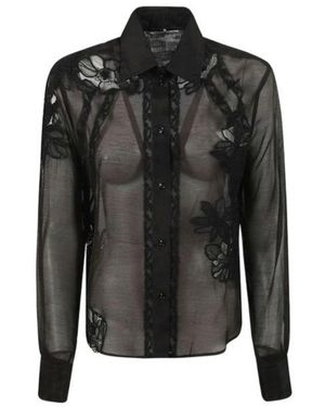 Ermanno Scervino Sheer Floral-Embroidered Shirt - Black