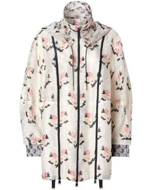 Fendi Bouquet Motif Printed Hooded Lace Parka - White