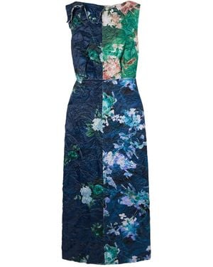 Erdem Floral Print Pleated Midi Dress - Blue