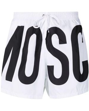 Moschino Logo-Print Swim Trunks - White
