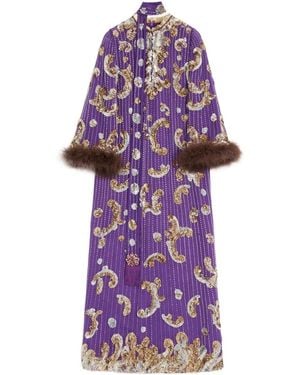 Valentino Embroidered Chiffon Dress With Feathers - Purple