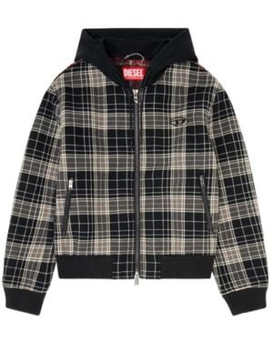 DIESEL Check-Flannel Bomber Jacket With Teddy Interior - Black