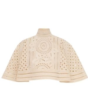 Zimmermann Indra Embroidered Cropped Cape - Natural