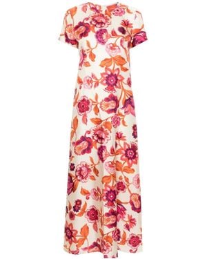 La DoubleJ Floral-Print Silk Swing Dress - Red