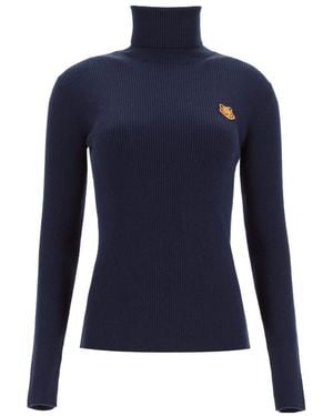 KENZO Tiger-Embroidered Turtleneck Jumper - Blue