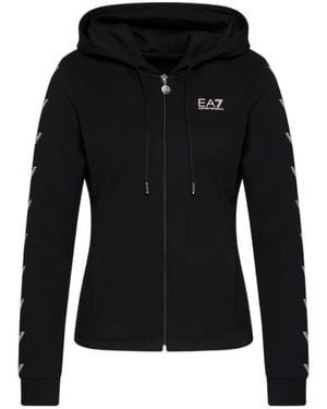 EA7 Logo Hooded Casual Coat - Black