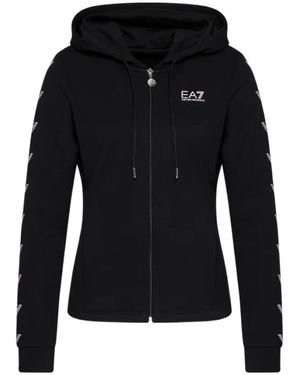 EA7 Logo Hooded Casual Coat - Black