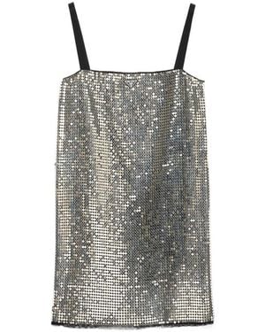Prada Embroidered Metallic Mesh Mini-Dress - Gray