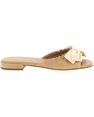 Prada Round-Toe Flat Sandals - Natural