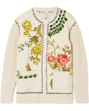 Erdem Embroidered Ribbed Cardigan - Natural
