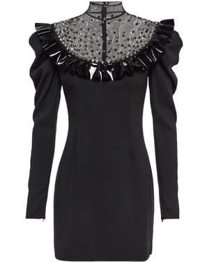 Alessandra Rich Embellished Wool-Blend Minidress - Black
