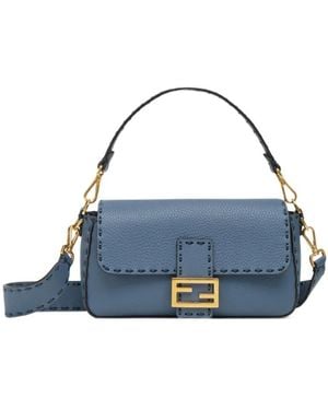 Fendi Selleria Bag With Oversize Topstitching - Blue