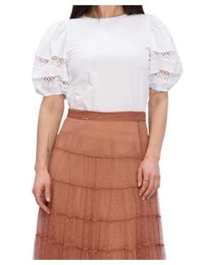 Twinset Puff-Sleeve Embroidered T-Shirt - White