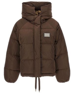 Dolce & Gabbana Logo-Plaque Padded Jacket - Brown