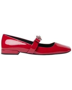 Versace Gianni Ribbon Square-Toe Ballerina Shoes - Red