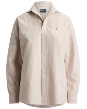 Polo Ralph Lauren Striped Embroidered-Logo Shirt - Natural