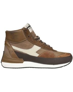 Diadora Contrast-Panel High-Top Trainers - Brown