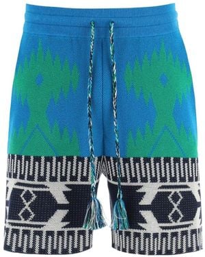 Alanui Intarsia Motif Drawstring Shorts - Blue