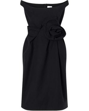 Magda Butrym Floral-Appliquéd Off-The-Shoulder Cotton Midi Dress - Black