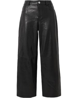 Nour Hammour Milo Patchwork Leather Wide-Leg Casual Trousers - Black