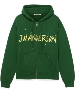 JW Anderson Jw Anderson Logo Printed Zip-Up Hoodie - Green