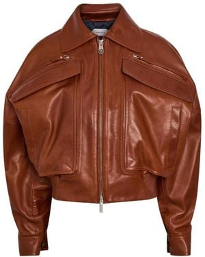 Versace Loose Leather Jacket - Brown