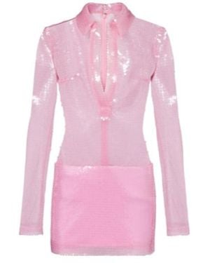 David Koma Sequined Polo Dress - Pink