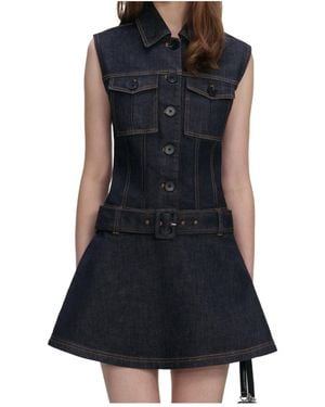 Self-Portrait Denim Flared Mini Dress - Black