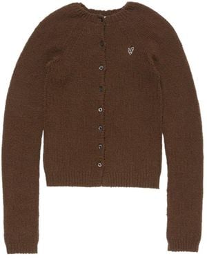 Acne Studios Raglan Sleeved Heart Embroidered Cardigan - Brown