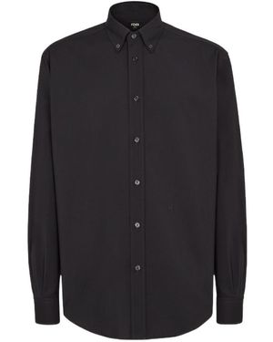 Fendi Gg Logo Embroidered Buttoned Shirt - Blue