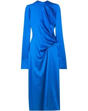 Dries Van Noten Gathered Silk-Satin Midi Dress - Blue