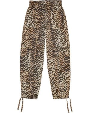 Ganni Leopard Printed Drawstring Pants - White